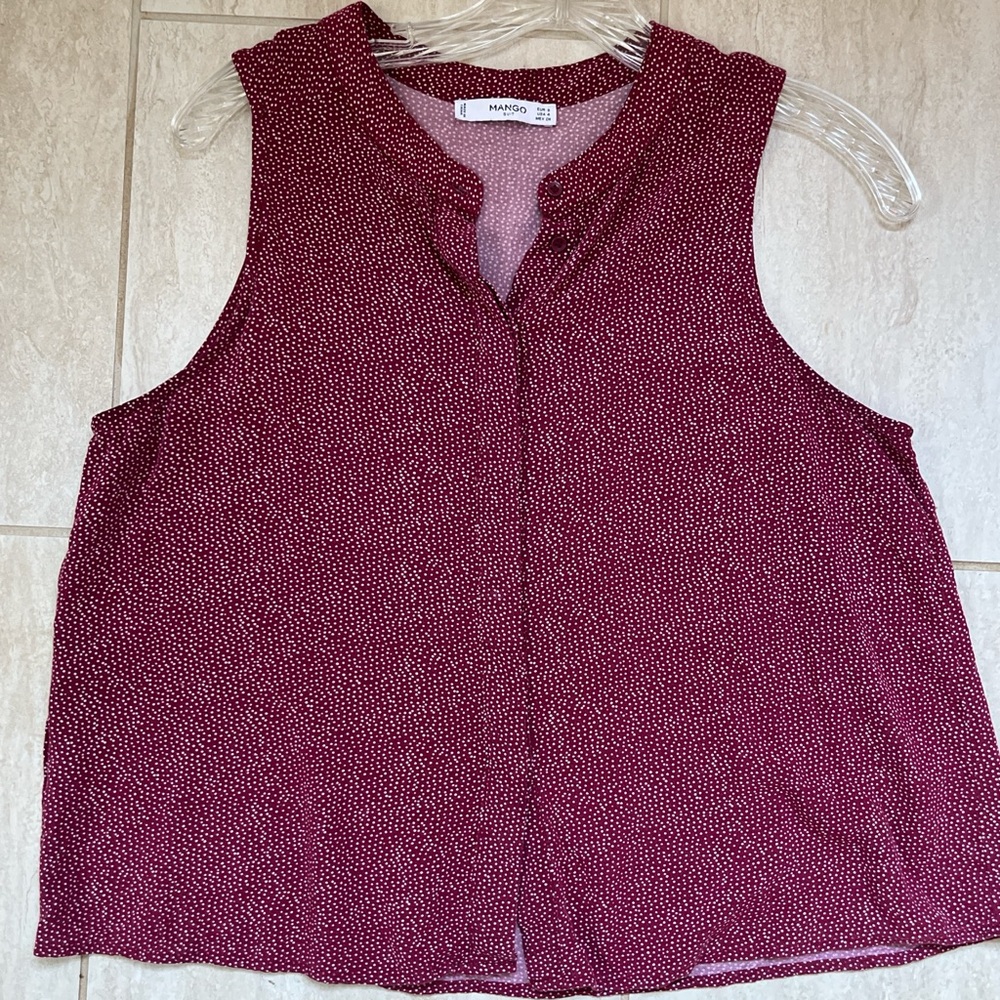 Mango Suit Red Polka Dot Sleeveless Blouse Parisian Minimalist S/4